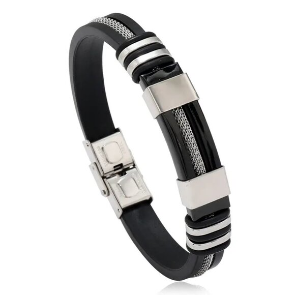 Bracelet Wrist Cuff Bangle Stainless Steel Wire Black Masculine Stylish Trendy - Picture 2 of 4